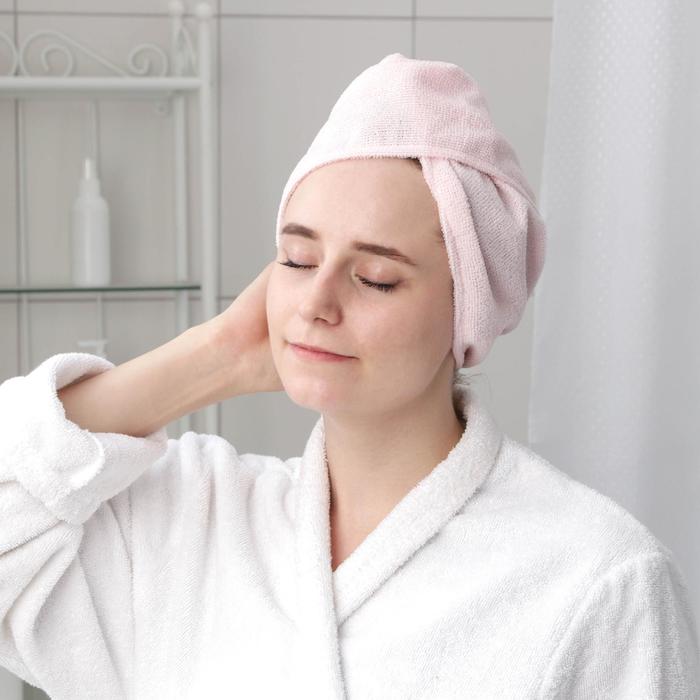 Чалма для сушки волос Доляна, микрофибра, с пуговкой, цвет розовый - Фото 1