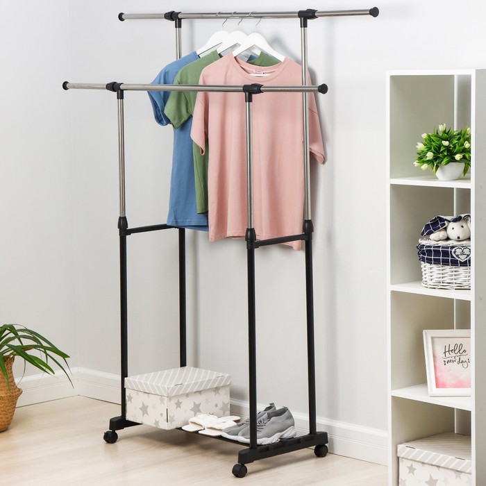 Вешалка - стойка напольная для одежды Доляна, телескопическая, 2 перекладины, 80(145) × 43×90(160) см - Фото 1