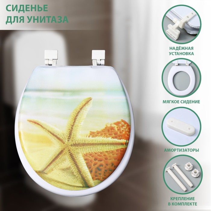 Сиденье для унитаза с крышкой Доляна «Пляж со звездой», 40×37 см, мягкое - Фото 1