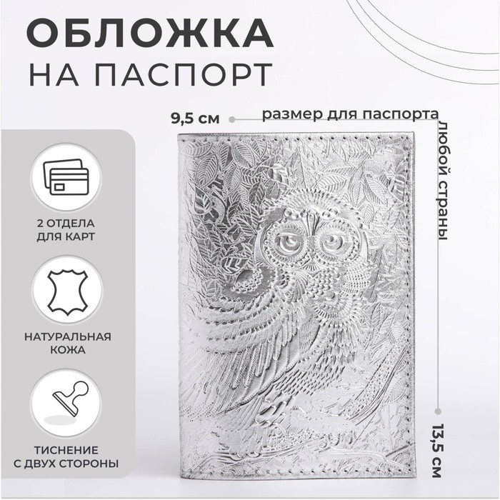 Обложка для паспорта, цвет серебряный - Фото 1