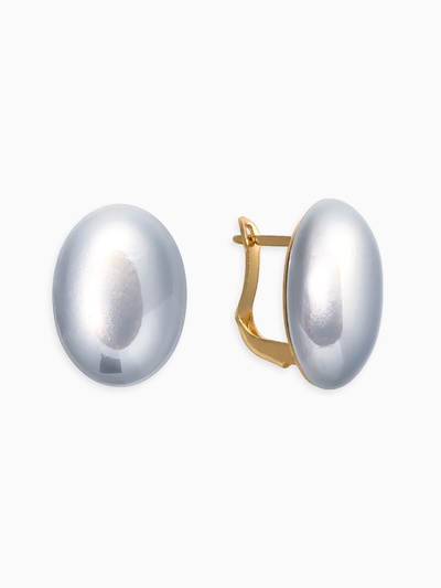 Серьги с жемчугом «Грейс» вытянутый овал, цвет серый в золоте