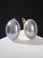 Серьги с жемчугом «Грейс» вытянутый овал, цвет серый в золоте - Фото 4