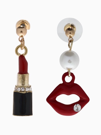Серьги ассорти «Красотка» помада, губы, цвет красно-чёрный в золоте