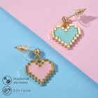 Серьги акриловые «Сердечки» пиксели, цвет розово-голубой в золоте - Фото 1