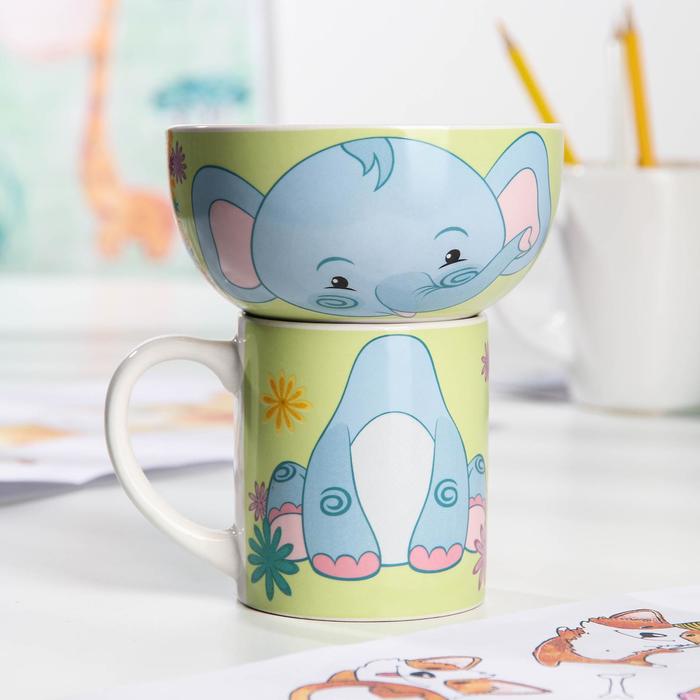 Набор «Слонёнок и Львёнок», 2 предмета: кружка 200 мл, миска 300 мл - Фото 1