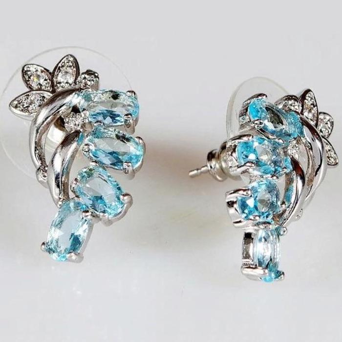 Серьги с голубым фианитом "Ягодная гроздь", родирование - Фото 1