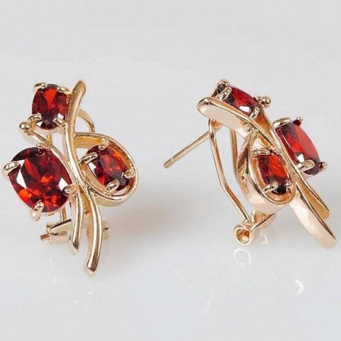 Серьги с гранатом "Бант", позолота с родированием - Фото 1