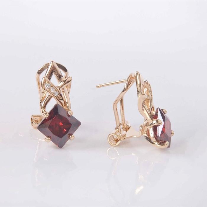 Серьги с гранатом "Нимфа", позолота с родированием - Фото 1