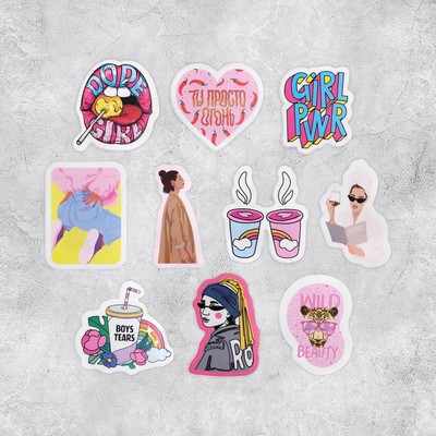 Наклейки-стикеры, набор,Girl power, 7 х 6 см, 10 шт