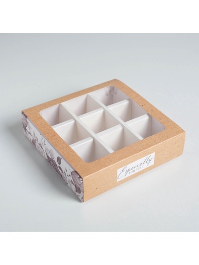 Коробка для конфет, кондитерская упаковка, 9 ячеек, Special for you, 14.5×14.5×3.5 см