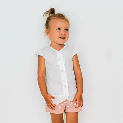 Рубашка для девочки с коротким рукавом MINAKU: Cotton collection цвет белый, рост 98