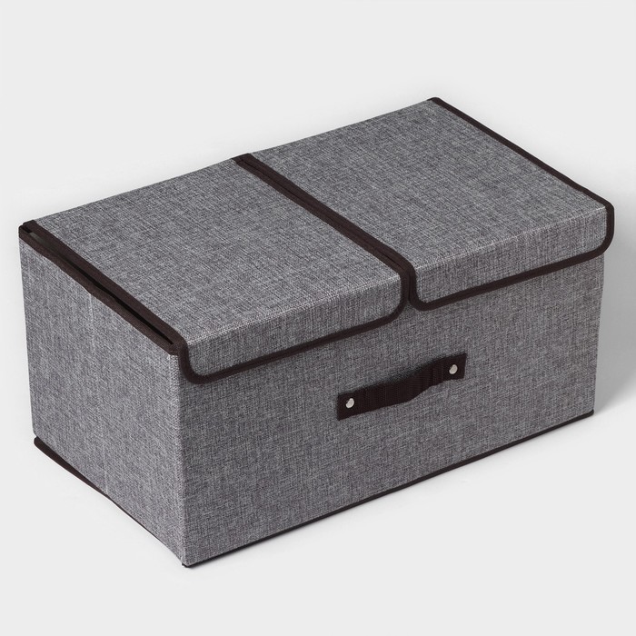 Короб стеллажный для хранения с двойной крышкой Доляна «Тэри», 49×29×24 см, цвет серый - Фото 1