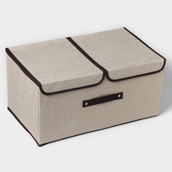 Короб стеллажный для хранения с двойной крышкой Доляна «Тэри», 50×30×25 см, цвет бежевый