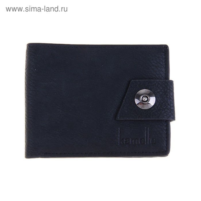 кошелек мужской 52912А Адам нат.кожа 12*10*1,5см,2 отд+д/кредит,на кнопке,черный - Фото 1