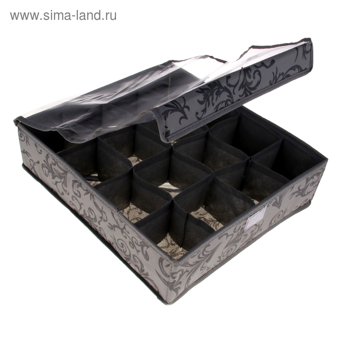 Органайзер для хранения белья с прозрачной крышкой, 16 отделений , цвет серый - Фото 1