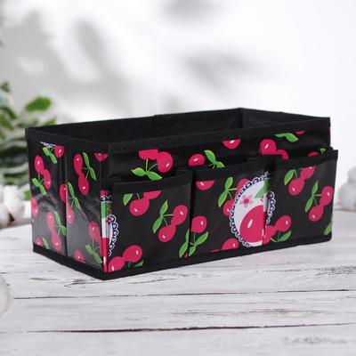 Бокс для мелочей «Вишня», 3 кармана, 25×15×12 см, цвет чёрный