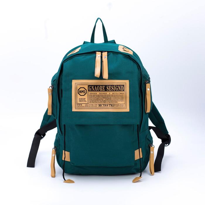 Рюкзак молодёжный, отдел на молнии, 5 наружных карманов, цвет зелёный - Фото 1