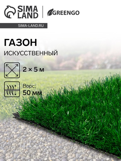 Газон искусственный, для спорта, ворс 50 мм, 2×5 м, зелёный, Greengo