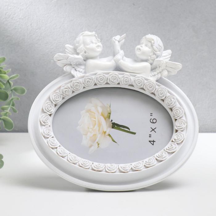 Фоторамка полистоун 10х15 см "Белые ангелочки с бабочкой и розами" 18х19 см - Фото 1