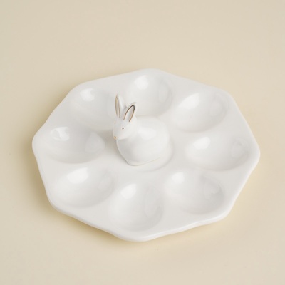 Подставка для яиц SL Home «Пасхальные кролики», 19×9 см, 8 ячеек, доломит, белая