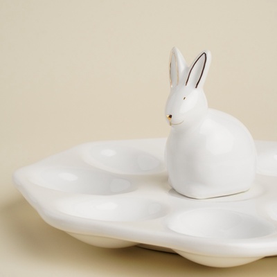 Подставка для яиц SL Home «Пасхальные кролики», 19×9 см, 8 ячеек, доломит, белая