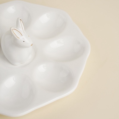 Подставка для яиц SL Home «Пасхальные кролики», 19×9 см, 8 ячеек, доломит, белая