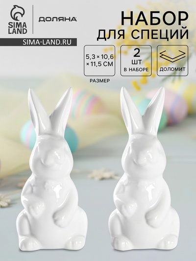 Набор для специй Доляна «Зайка», солонка 50 мл, перечница 50 мл, доломит, белый