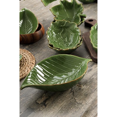 Салатник Доляна «Лист», 170 мл, 18×10.5 см, цвет зелёный