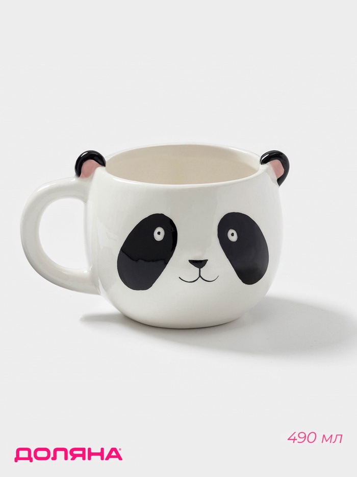 Кружка Доляна «Панда», 490 мл, доломит, белая - Фото 1