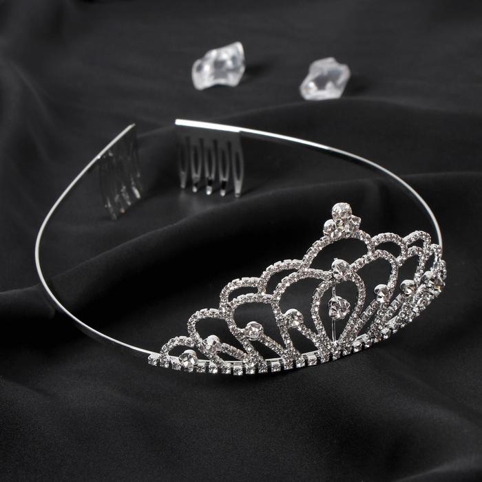 Диадема для волос "Аделина" корона, 5 см, серебро - Фото 1