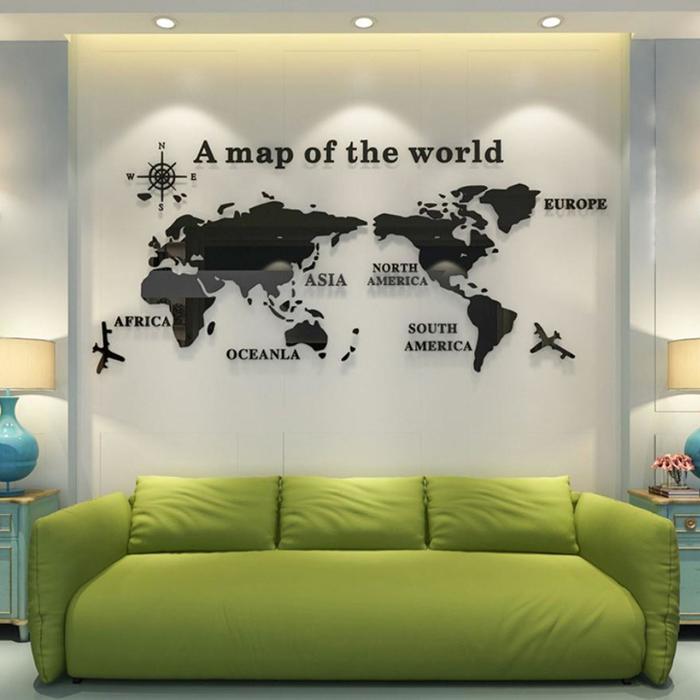 Наклейки интерьерные "Карта мира", зеркальные, декор на стену, панно 105 х 230 см - Фото 1