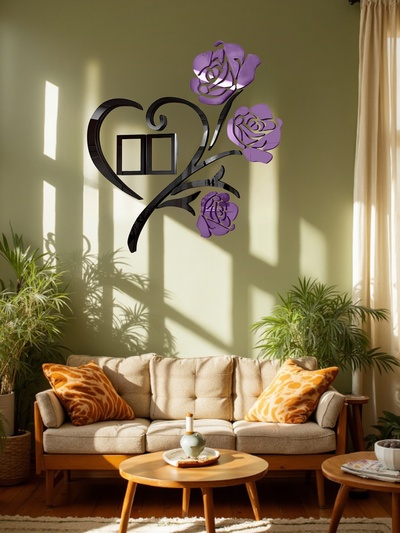 Наклейка интерьерная с фоторамками TAKE IT EASY «Розы», декор настенный, панно 50×50 см, рамка 11×8 см