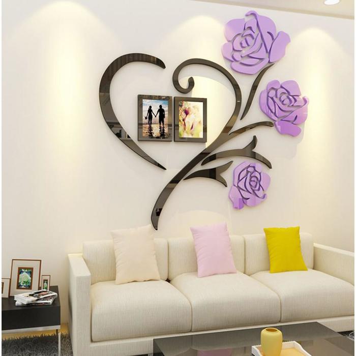 Наклейки интерьерные с фоторамками "Розы", декор на стену, панно 50 х 50 см, рамка 11 х 8 см - Фото 1