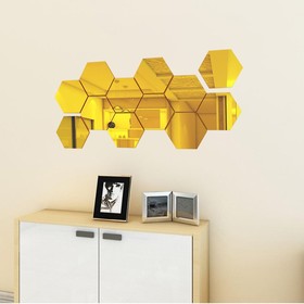 Декоративная плитка на стену "Соты", зеркальная, 12 шт, плитка 16х18 см, золото