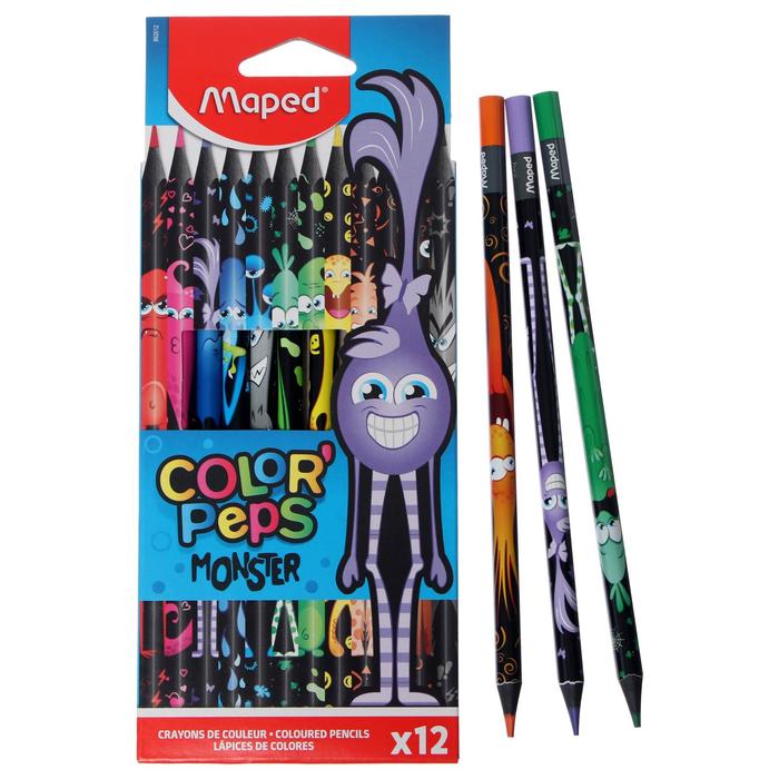 Цветные карандаши 12 цветов MAPED Color'Peps Black Monster, пластиковые - Фото 1