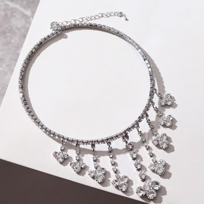 Колье «Голливуд» обруч с нитями, цвет белый в серебре, d=12 , длина 12см - Фото 1