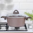 Кастрюля Papilla Wilma cappuccino granite, d=22 см, стеклянная крышка, антипригарное покрытие, цвет коричневый - Фото 4