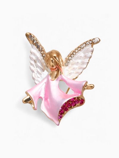 Брошь «Ангелок», цвет бело-розовый в золоте
