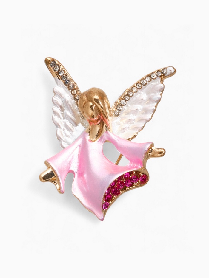 Брошь «Ангелок», цвет бело-розовый в золоте - Фото 1