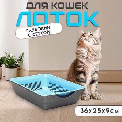 Туалет глубокий с сеткой 36×25×9 см, голубой/серый