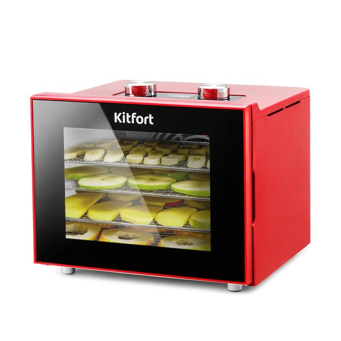 Сушилка для овощей и фруктов Kitfort КТ-1915-2, 340 Вт, 4 яруса, 230х180 мм, красная