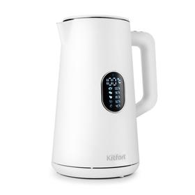 Чайник электрический Kitfort КТ-6115-1, пластик, колба металл, 1.5 л, 1800 Вт, белый