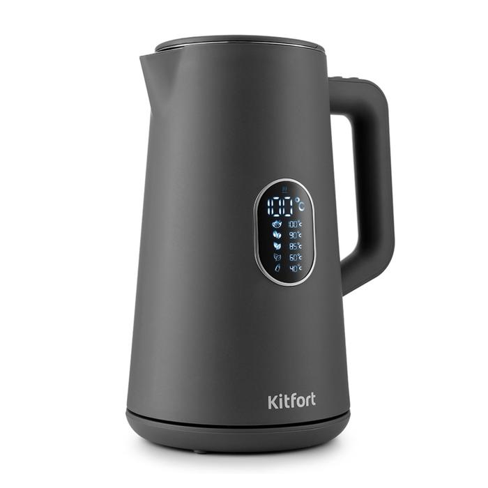 Чайник электрический Kitfort КТ-6115-2, пластик, колба металл, 1.5 л, 1800 Вт, серый - Фото 1