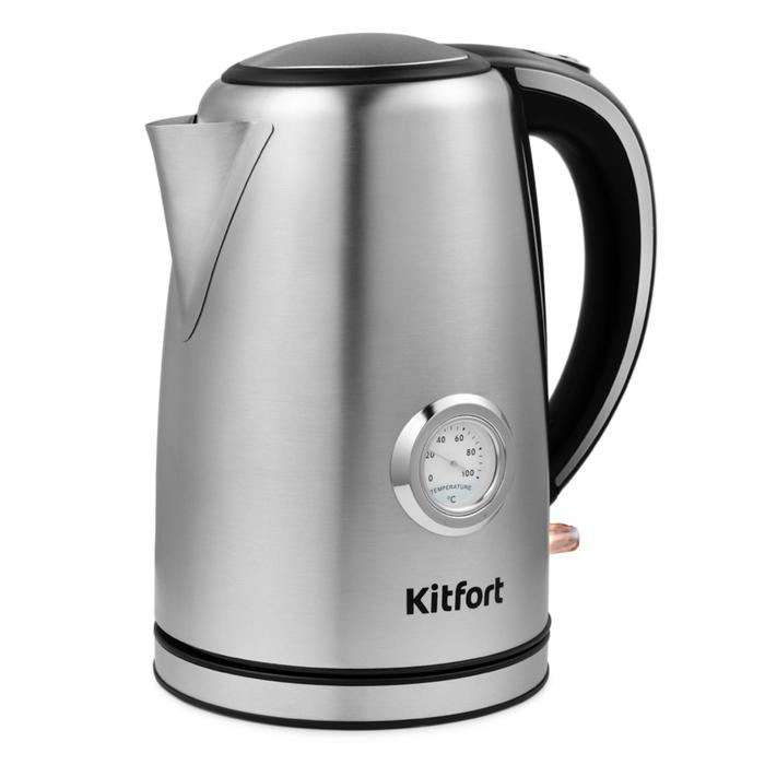 Чайник электрический Kitfort КТ-676, металл, 1.7 л, 2200 Вт, серебристый