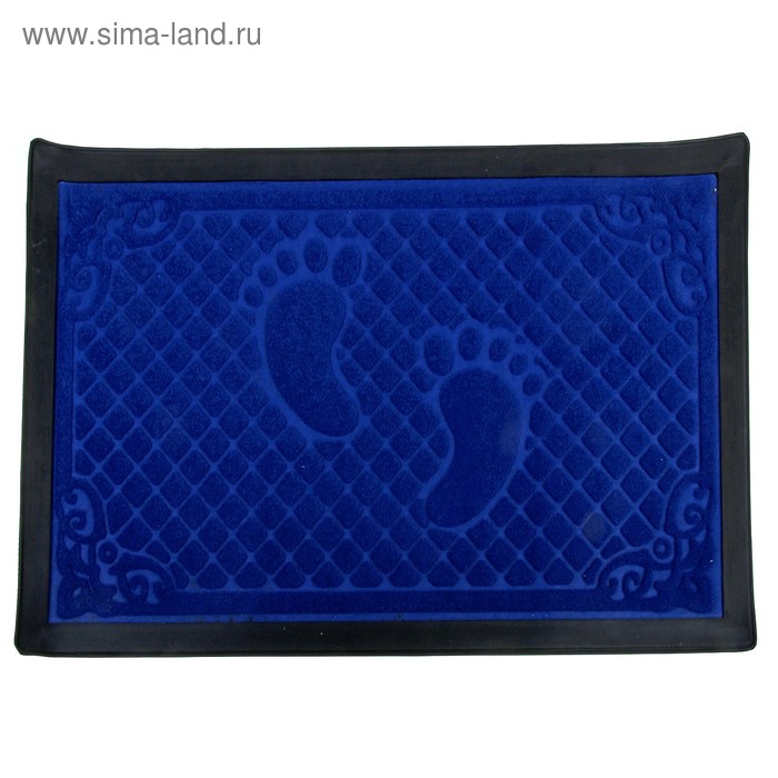 Коврик влаговпитывающий придверный «Два следа ромбы», 45×75 см, цвет синий - Фото 1