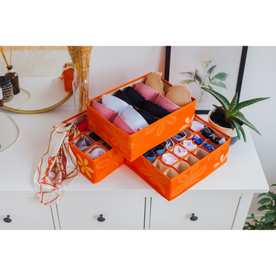 Набор органайзеров для хранения белья «Листочки», 3 шт, 32×24×12 см, цвет оранжевый
