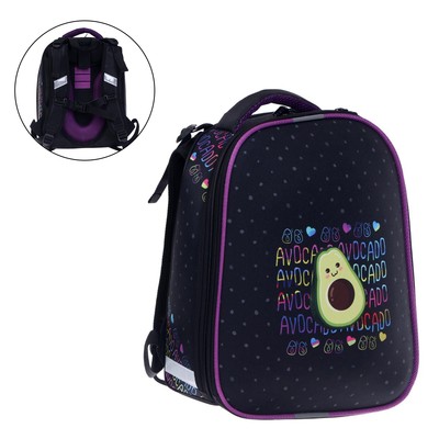 Рюкзак каркасный школьный 38×30×16 см, эргономичная спинка, Stavia «Авокадо», чёрный/сиреневый