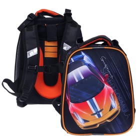 Рюкзак каркасный школьный 38 х 30 х 16 см, эргономичная спинка, Stavia "Скорость", чёрный/оранжевый