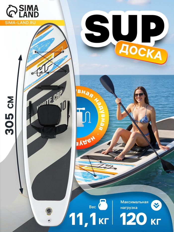 SUP-доска Bestway White Cap Convertible, 305×84×12 см, комплект: насос, лиш, киль, сумка, сиденье, 65341 - Фото 1