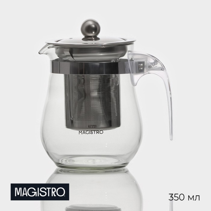 Чайник стеклянный заварочный Magistro «Шейди», 350 мл, с металлическим ситом, пластиковая колба - фото 1908656253
